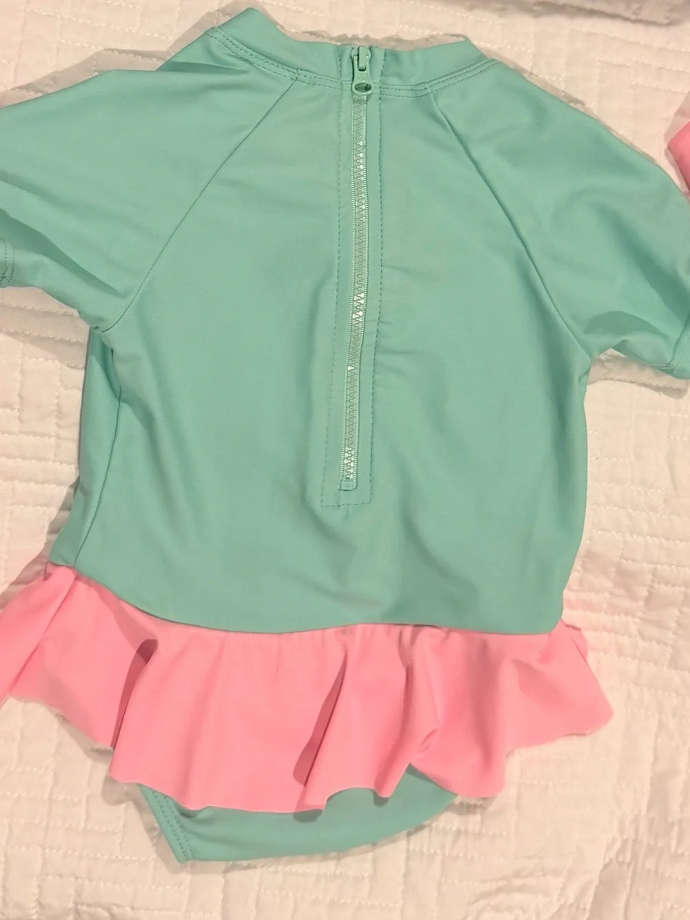 Classic Whimsy 12-18 Month One-Piece Aqua and Pink Swimsuit